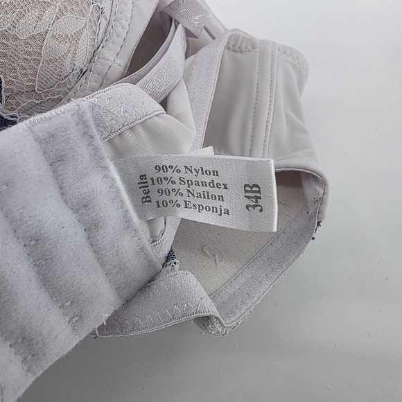 Bella Womens 34B Padded Underwire White/Blue Floral Bra Cris Cross top - Picture 4 of 4